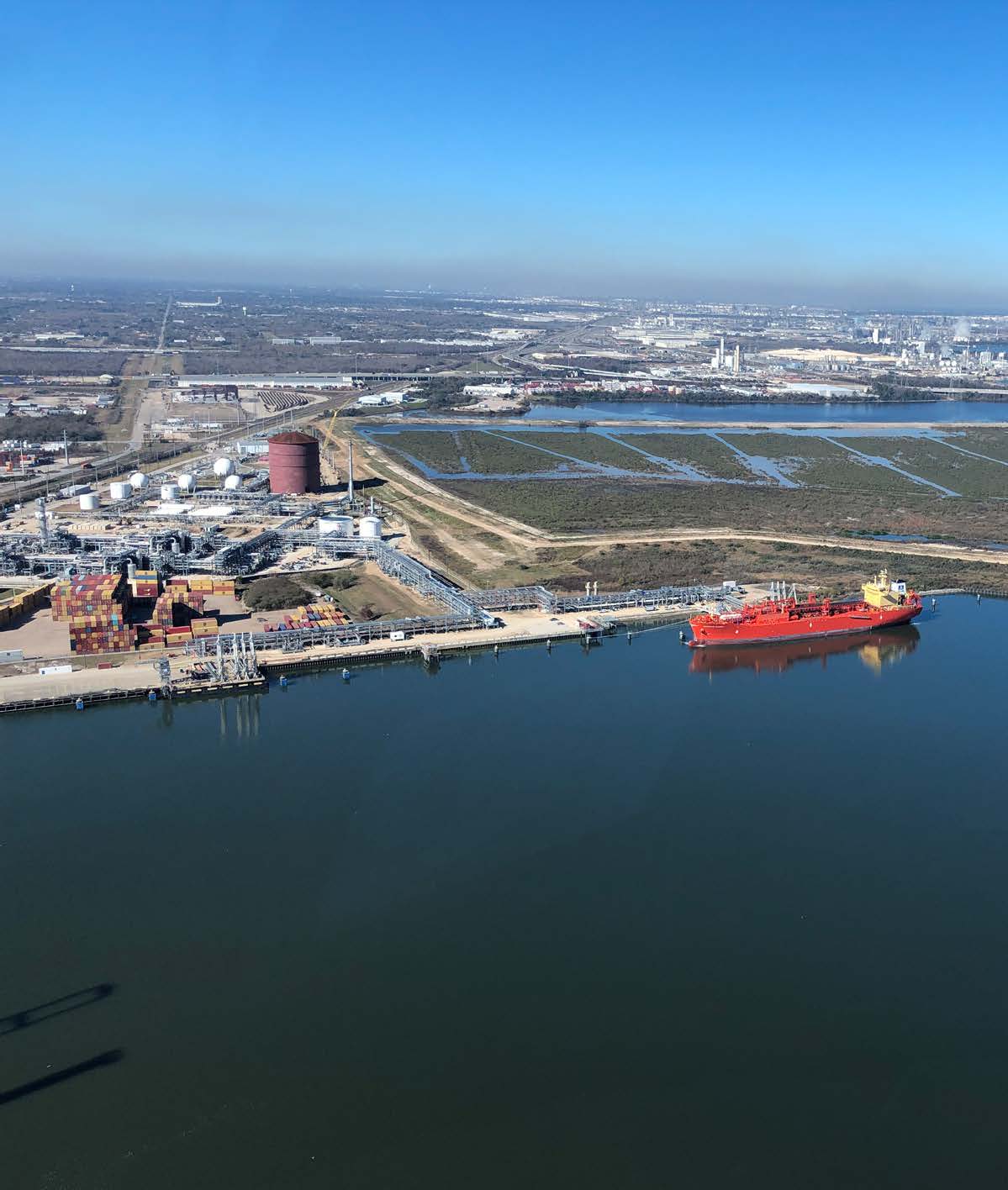 Navgas ship and an onshore facility